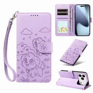 Funda Billetera Foxdock Compatible Con Iphone 17 Pro, Diseño Perrito Tierno, Ranuras Para Tarjetas Y Soporte Plegable