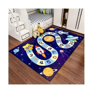 Kivara - Alfombra Infantil Universo 80X120 Cm Tapete Dormitorio Sala Azul