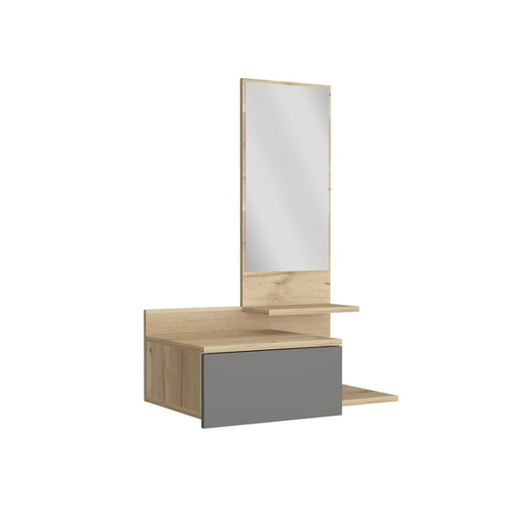 Mueble Recibidor Pared C/espejo 1 Cajon Fm-002c - Café Claro