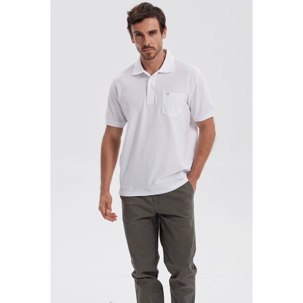 Polera Hombre Piqué Básica Lisa Blanco - V