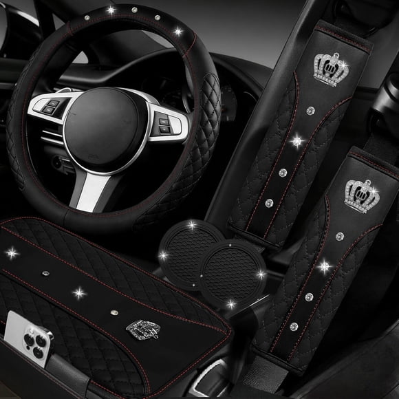Set De Accesorios Para Auto 6 Piezas Cuero Volante Con Strass