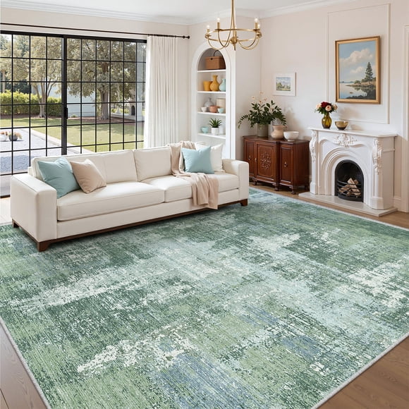Alfombra Valenrug 244 cm × 152 cm Lavable con diseño abstracto verde salvia