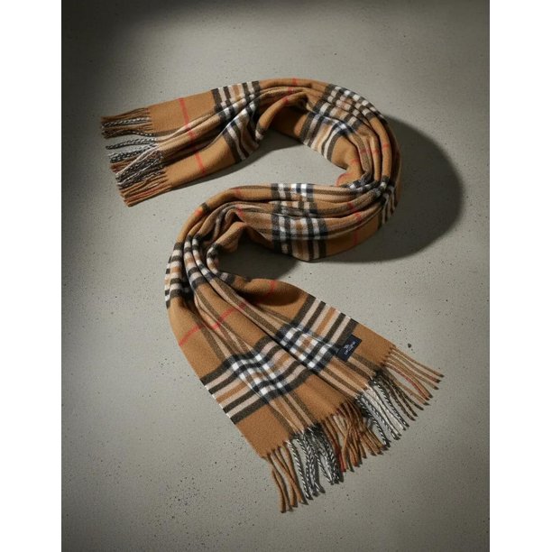 Bufanda Hombre Cachemira Delgada Cuadros Y Flecos 180x33 Cms beige Talla Única