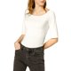 thumbnail image 5 of INSPIRE CHIC Camisetas de Mujer para Regreso a Clases con Cuello de Barco, Mangas Medias, Ajustadas, Suaves, Talla XL, Beige, 5 of 8