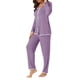 thumbnail image 4 of INSPIRE CHIC Conjunto de Pijama de Mujer de Rayón con Manga Larga y Cuello con Muesca, Ropa de Dormir con Ribete en Contraste, Conjunto de Pantalones Suaves para Estar en Casa M Púrpura, 4 of 6