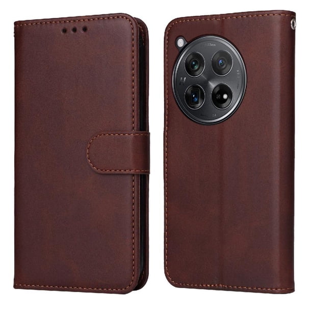 Funda Billetera para OnePlus 12R con Porta Tarjetas y Soporte Ajustable Marrón