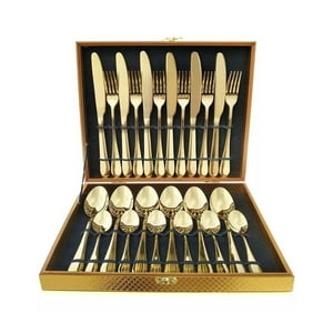 Importclick - Set Maleta Juego Cubiertos 24 Piezas Dorado