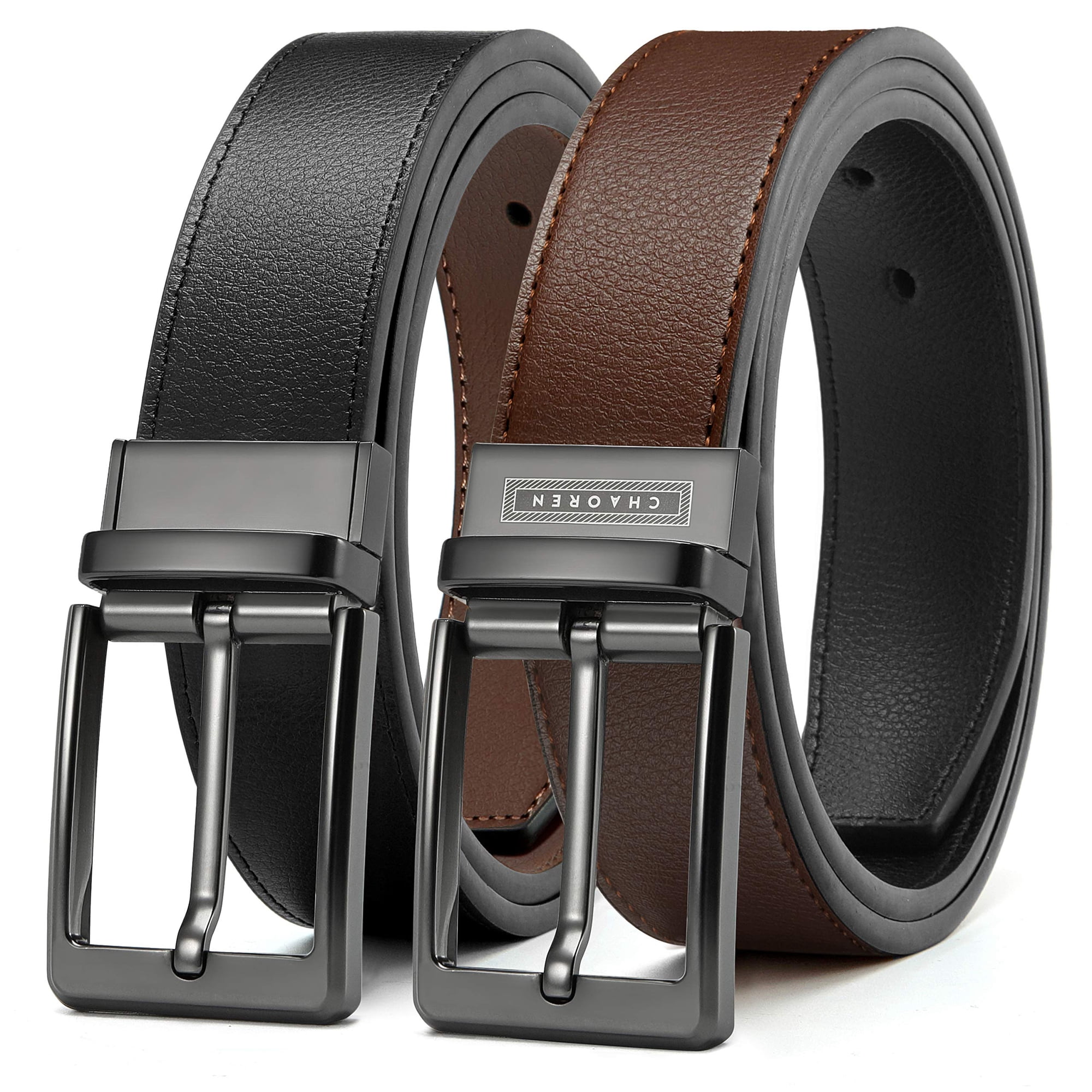 Chaoren - Cinturón De Cuero Reversible Para Hombre Para Pantalones De Vestir 2 Colores
