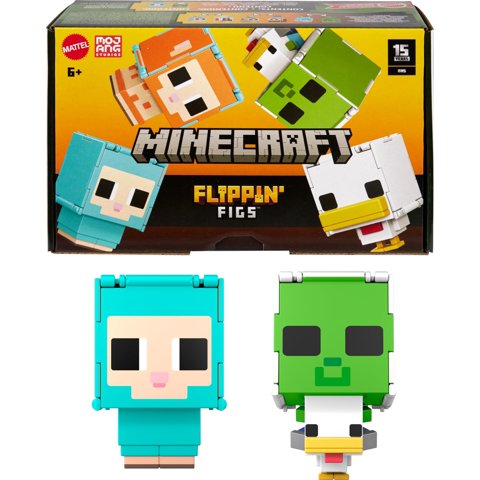 Figure Mattel Minecraft Flippin' Figs Sheep & Chicken, Paquete De 2
