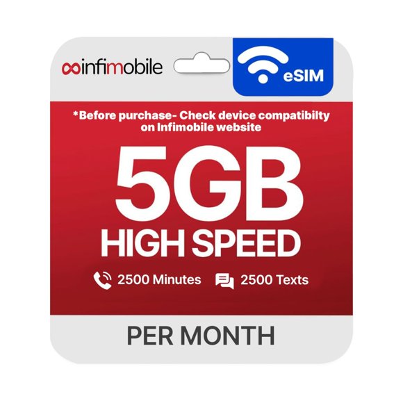 Plan prepago Infimobile de 1 mes con 5 GB, 4G, 5G y eSIM para EE. UU.