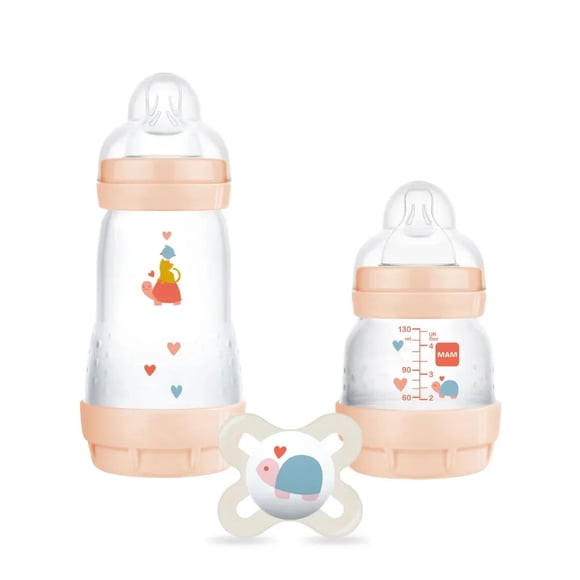 Set Recién Nacido 2 Mamaderas más Chupete MAM Easy Start Diseños variados Damasco