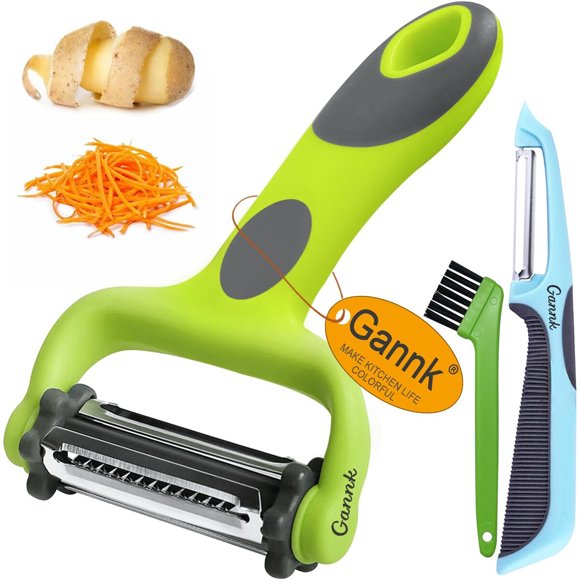 Set de 2 peladores Gannk 3 en 1 de acero inoxidable