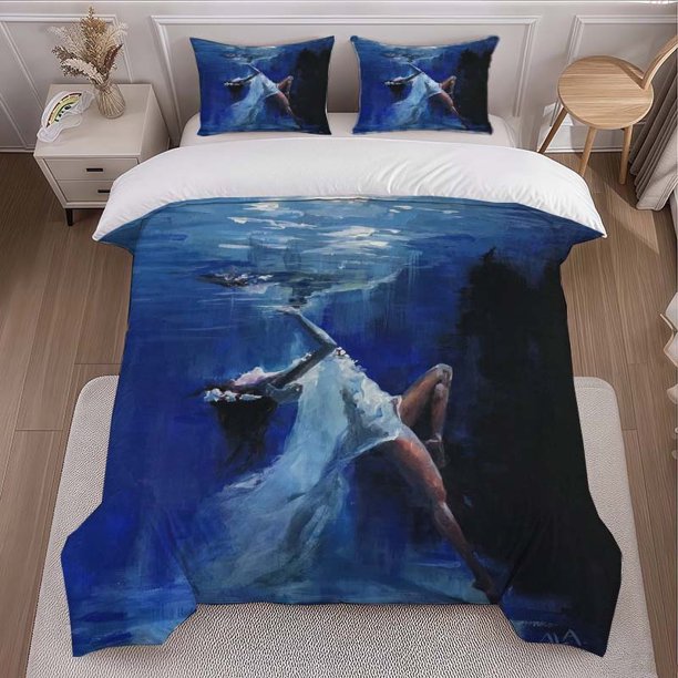 Underwater Oil Painting Themed Bedding Set Duvet Cover and Pillowcase Set