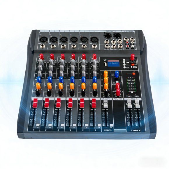 Mezclador de Audio IOENC de 6 Canales con Bluetooth y Ecualizador de 3 Bandas 110V