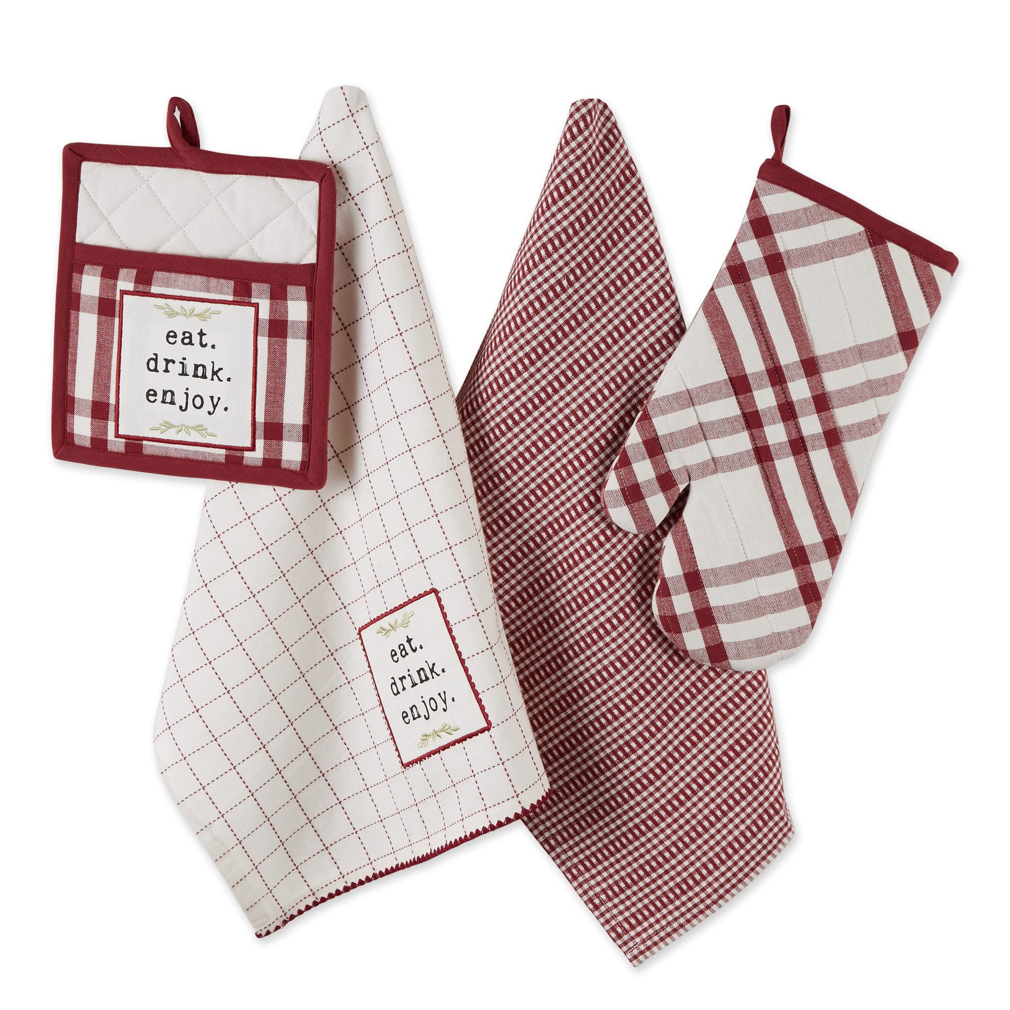 Kitchen Collection Dii Home Sweet Farmhouse - Juego De 4 Piezas, Color Rojo