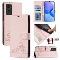 Funda Tipo Cartera Foxdock Para Tcl 501 Con Soporte, Ranuras, Rfid, Diseño De Gato