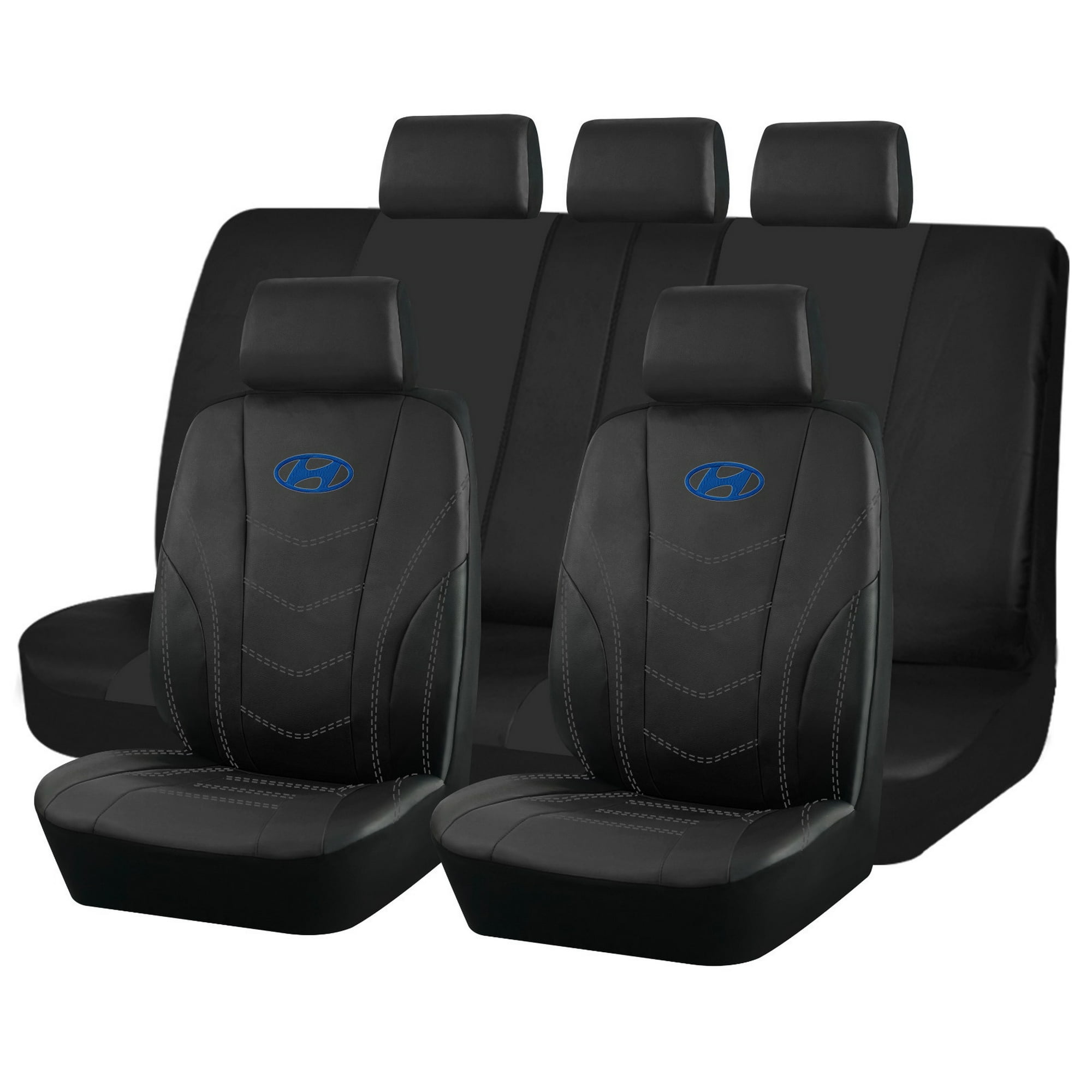 Jj Group - Fundas Asiento Hyundai Eco Cuero Negro – 9 Piezas Bordadas