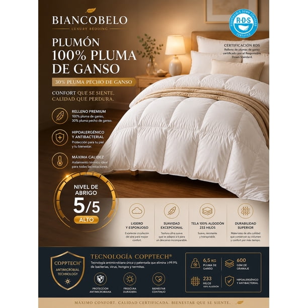 Plumón invierno 100% pluma de ganso 30 pluma pecho certificado 1/5 plaza y media
