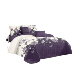 Genérico - Cubrecama Quilt Verano 1.5 Plazas - Morado Hojas Flabeladas Kfl150