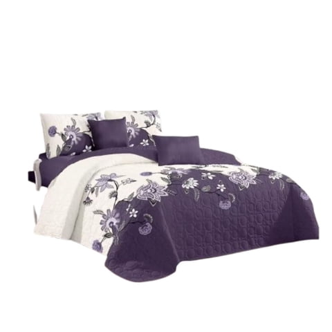 Genérico - Cubrecama Quilt Verano 1.5 Plazas - Morado Hojas Flabeladas Kfl150