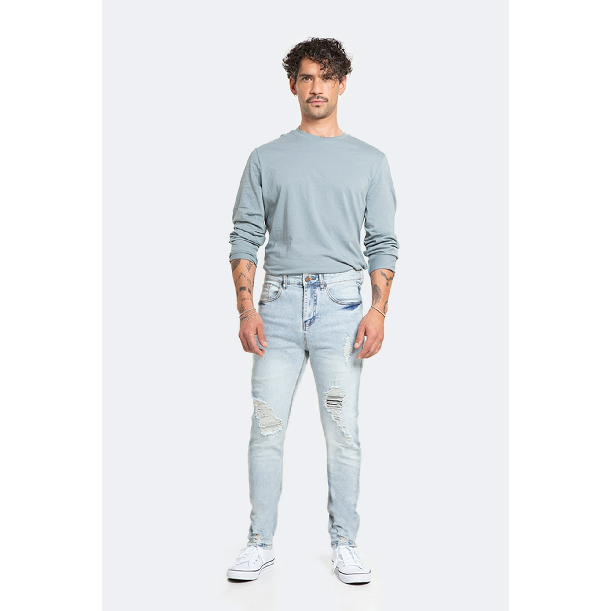 Idem - Jeans Hombre Skinny Azul Hielo Focalizado Destroyer 50