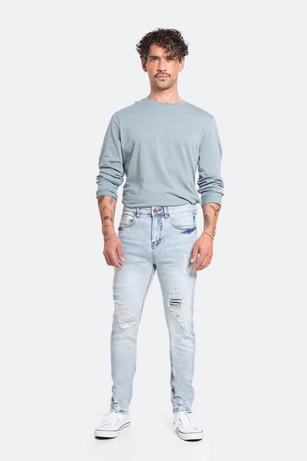 Idem - Jeans Hombre Skinny Azul Hielo Focalizado Destroyer 50