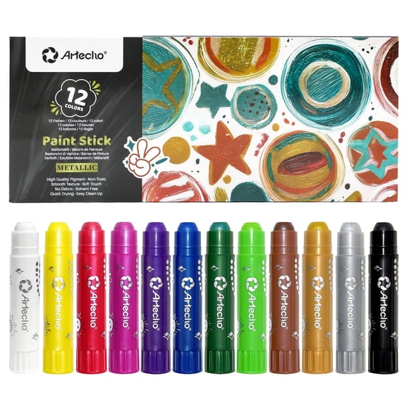 Barras de pintura Artecho Tempera 12 colores metalizados, lavables