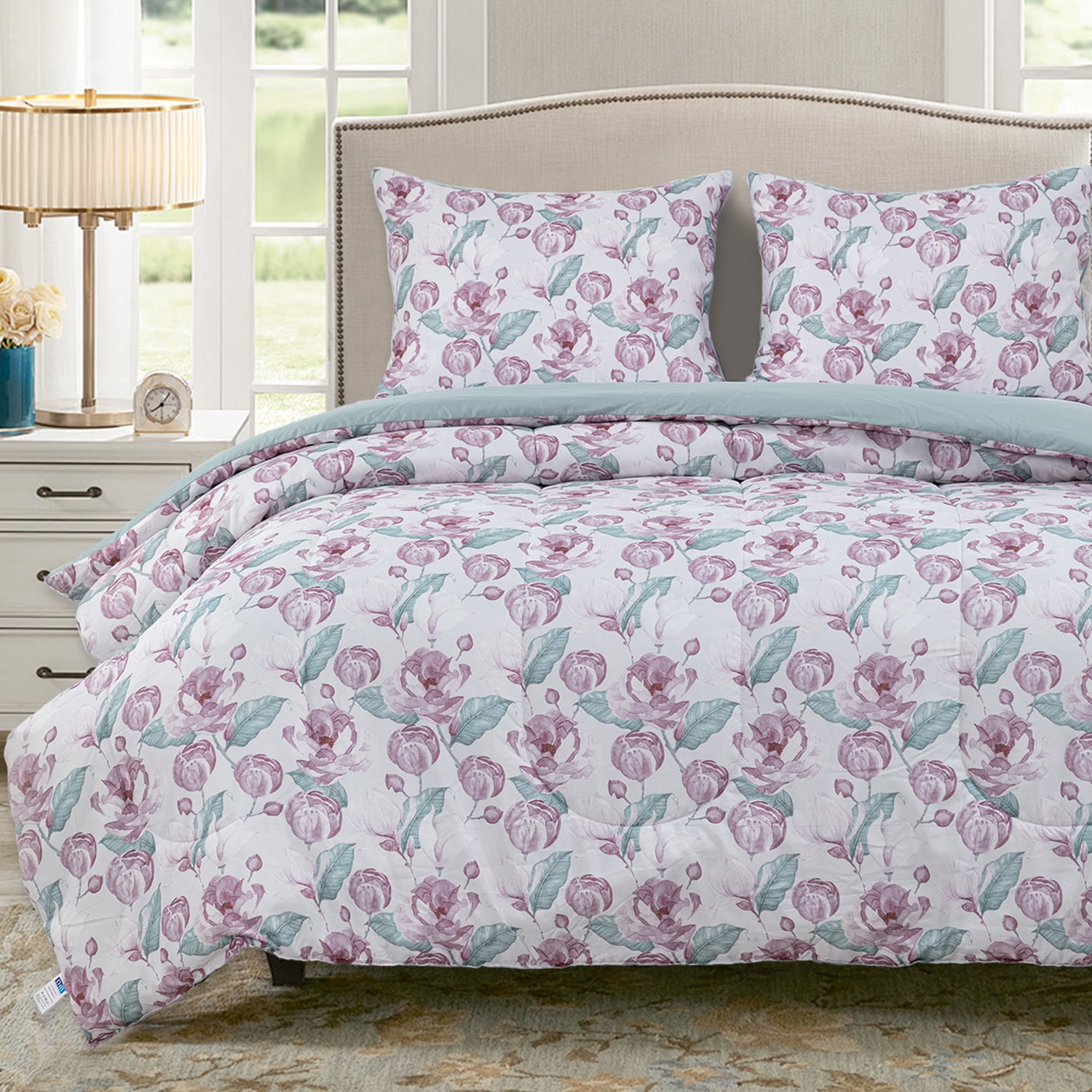 Dib - Plumon Rev Estam 2p Flores Rosa-beige