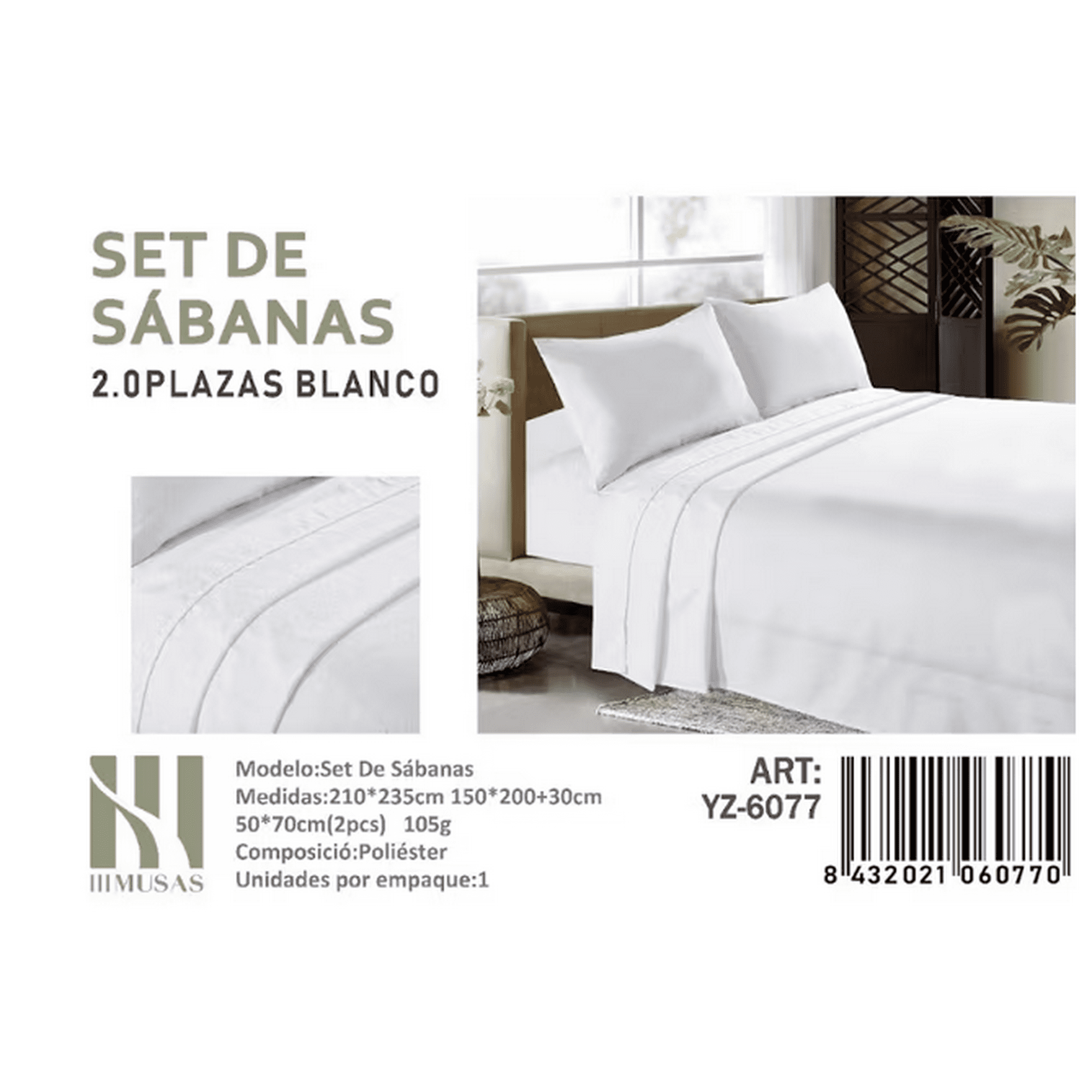 Tecnocasa - Set De Sabanas 2 Plazas Color Blanco 200 Hilos + 2 Funda De Almohada