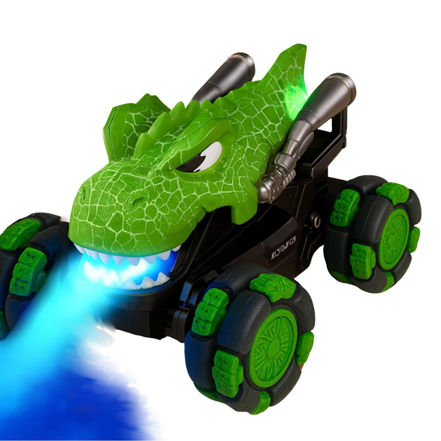 Fliperex - Auto Dinosaurio A Control Remoto Rc Con Luces Vapor Y Sonido Verde