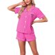 thumbnail image 4 of INSPIRE CHIC Conjunto de pijama de mujer con estampado de corazones, suave, con botones, de manga corta, conjunto de descanso con pantalones cortos para primavera verano S rosa fuerte, 4 of 6