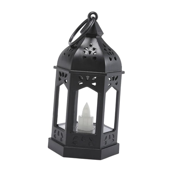 Lámpara De Viento De Linterna De Vela Electrónica De Estilo Vintage Decorativa Para Jardín Negro