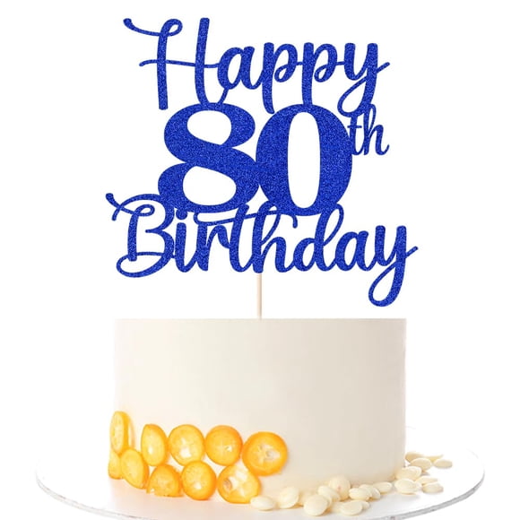 Decoración para tartas Kaoenla con purpurina para fiesta de 80 cumpleaños, color azul