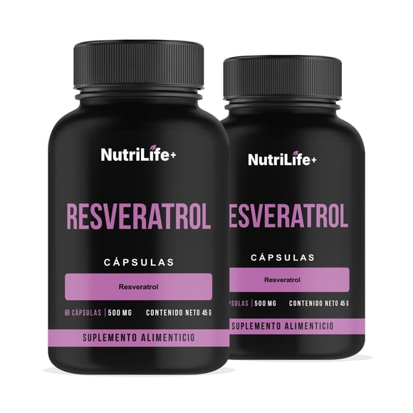 Pack 2 Resveratrol Nutrilife 120 Capsulas Antioxidante Antiedad Circulación Vitamina C Sin Azucar Vegano Sin Sabor