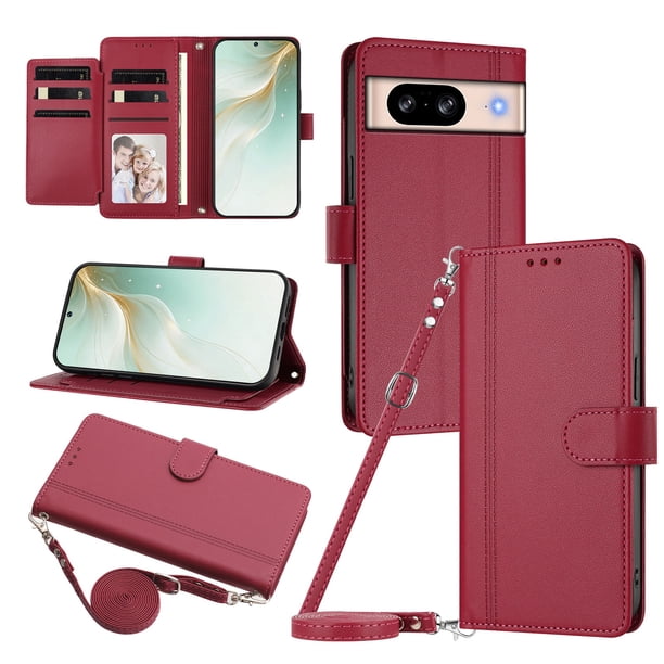 Funda Cartera para Google Pixel 8 con Bolsillo para Billetes, Rojo