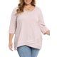 thumbnail image 1 of GRACIA Y GRANDEZA Blusa de Mujer Talla Grande con Rayas Cuello Redondo Suelto Casual Túnica Manga 3/4 Cruzada Dobladillo Alto Bajo 1X Rosa, 1 of 6