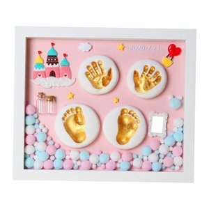 Magideal - Marco De Fotos Para Bebé, Kit De Huellas De Pies Y Manos, Marco De Fotos De Madera De 12 Pulgadas, Recuerdo Para Niñas Y Niños, Registro De Bebé, Exhibición De Con Caja De Regalo Rosa