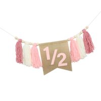 Magideal - Banner De Medio Año Medio Año Cumpleaños Decoración Borlas Madera Tela Para Fiesta Fotografía Bebés Niños Aplicable A Celebración De Cumpleaños Baby Rosa