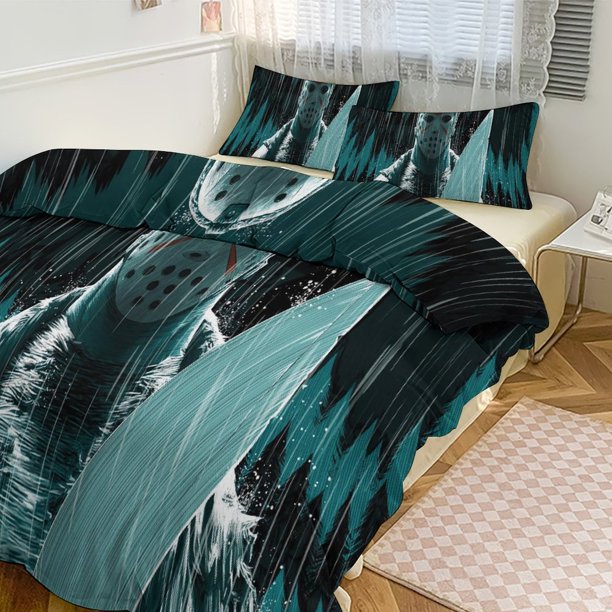 Jason Voorhees Print Bedding Set Pattern Duvet Cove Set 3 Pieces 1 Quilt Cover And 2 Pillowcases for Women Men Teens