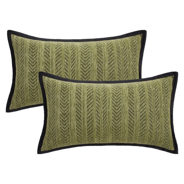 REGALWOVEN Paquete de 2 fundas de cojín de chenilla con diseño de espiga modernas decorativas con ribete para decoración del hogar verde 20" x 12"