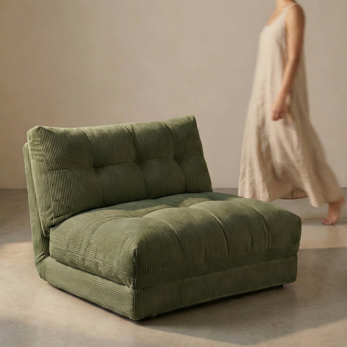 Santú Home & Deco - Sofá Cama Plegable De Tela Minimalista Verde Musgo