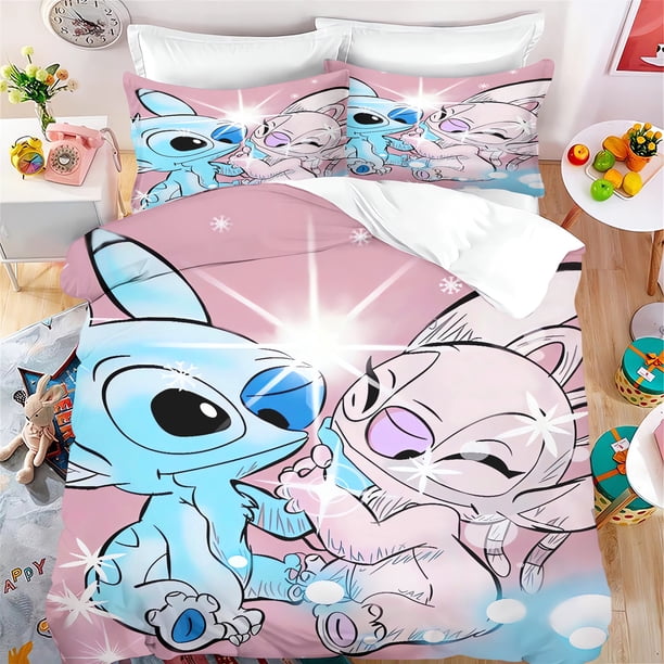 v2298 Bed Sheets Stitch Bedding Set for Teen Bedroom % Polyester Various Sizes Decor Ultra Soft Comfortable Cartoon Alien Baby Set 3-Piece Bedding Set (1 Duvet Cover + 2 Pillow Shams) Bed Sheets ju22