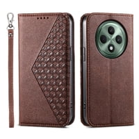 Funda Flip Foxdock Para Oppo Reno 12F 4G , Estilo Billetera Con Diseño Rombo, Correa De Mano Y Soporte, Uso Diario