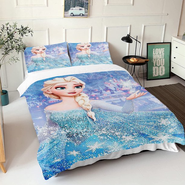 Children's Frozen Princess Bedding Set Elsa Bear Duvet Cover Queen with Pillowcase 3D Children's Bedding Set
