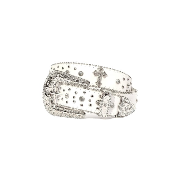 Cinturón Strapvia 74‑84 cm con diseño de cruz y cristales de strass blancos