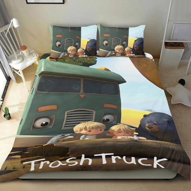 Camión de Basura Conjunto de sábanas temático, trío de piezas, cómodo y amigable con la piel, diseño único, regalo de decoración para el hogar para familiares, amigos y fans,140cm *210cm