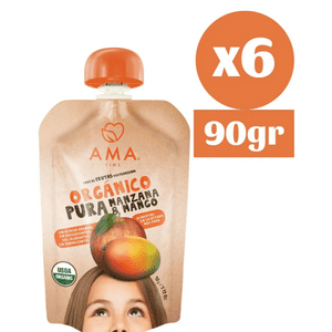 Ama Time - Pack 6X Ama Pure Fruta Manzana Mango Orgánico Papilla Compota