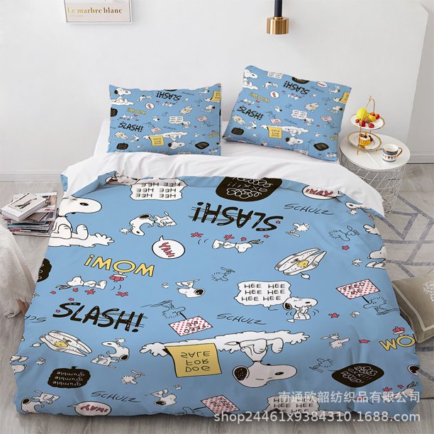 Snoopy Duvet Quilt Cover Bedding Set Pillowcase Included 3-Piece Bedding Set (1 Duvet Cover + 2 Pillow Shams)