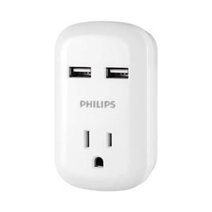 Extensor De Enchufe Philips Spp1201Wa/37 Con 2 Puertos Usb De 2,1 A, Color Blanco