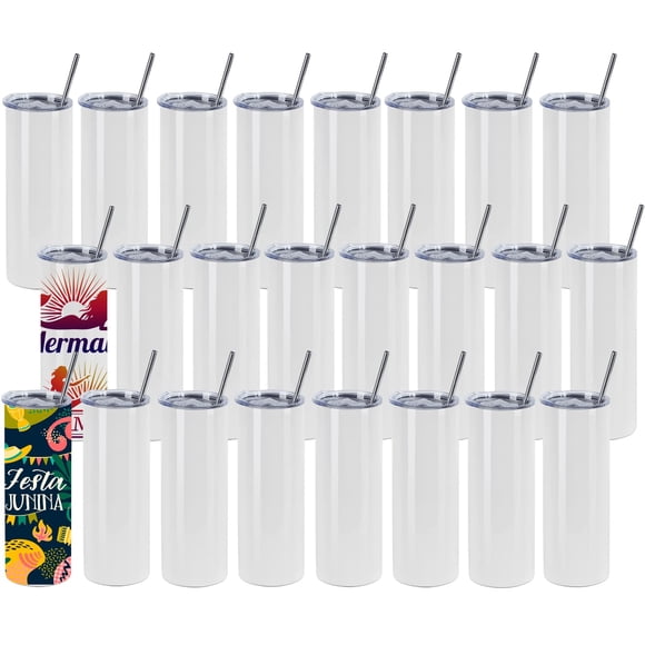 Vasos de sublimación Draheri Skinny Straight de 20 onzas, paquete de 24